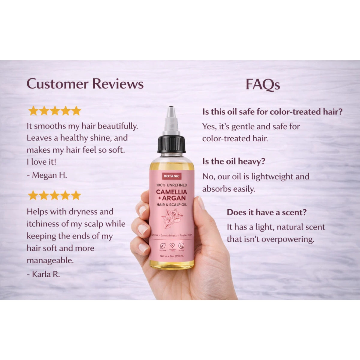 100% Unrefined Camellia + Argan Hair & Scalp Oil – Shine, Smoothness & Protection | Vegan, Cruelty-Free 4 fl oz (118 mL)