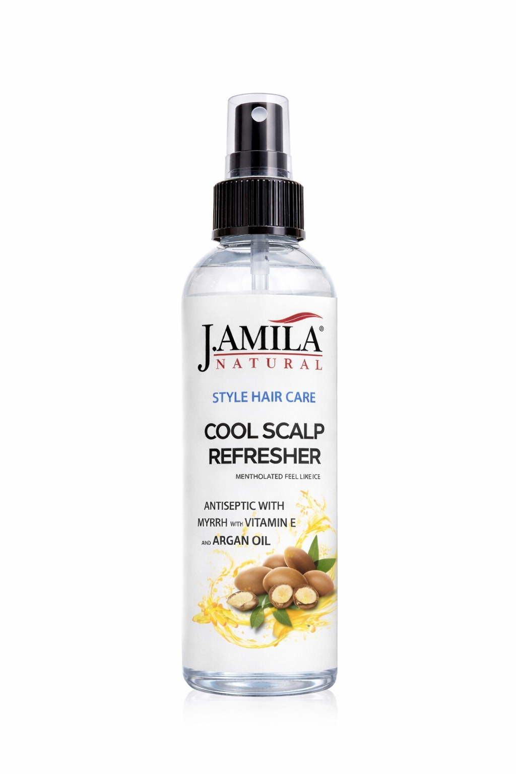 J. AMILA Natural Cool Scalp Refresher with Menthol, Myrrh, Vitamin E & Argan Oil – Cooling Scalp Spray for Braids, Wigs, Natural & Synthetic Hair (8 oz)