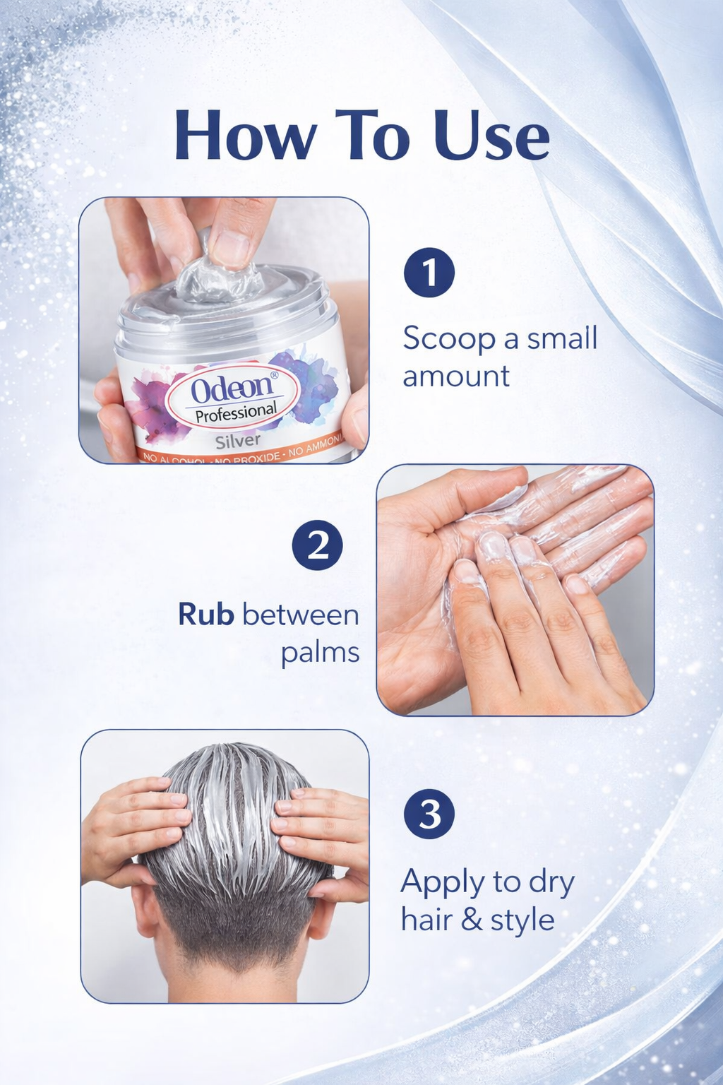 Odeon Professional Silver Hair Color Wax – Temporary Hair Dye for Women & Men | Washable, Natural Ingredients, Easy Styling (4.23oz)