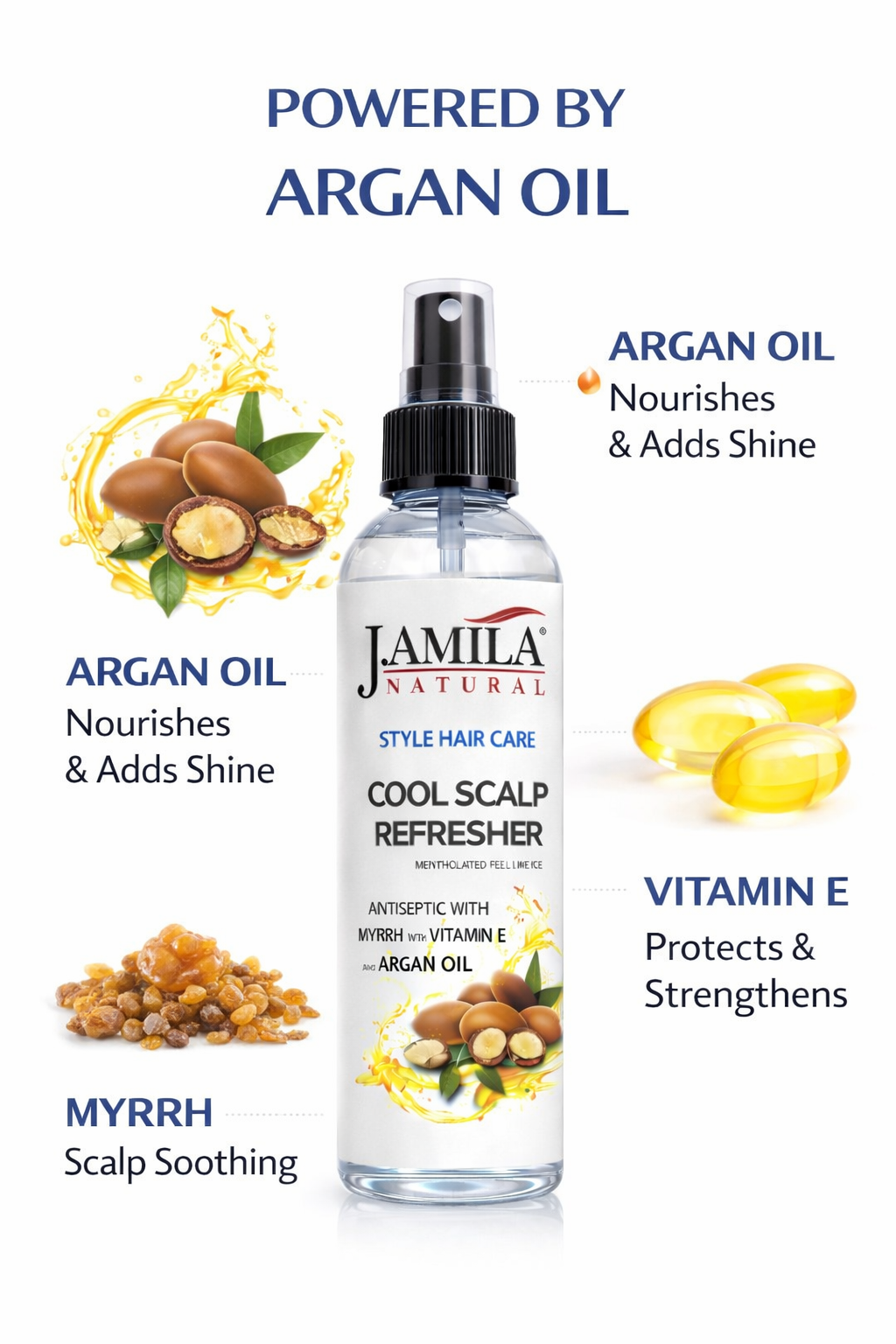 J. AMILA Natural Cool Scalp Refresher with Menthol, Myrrh, Vitamin E & Argan Oil – Cooling Scalp Spray for Braids, Wigs, Natural & Synthetic Hair (8 oz)
