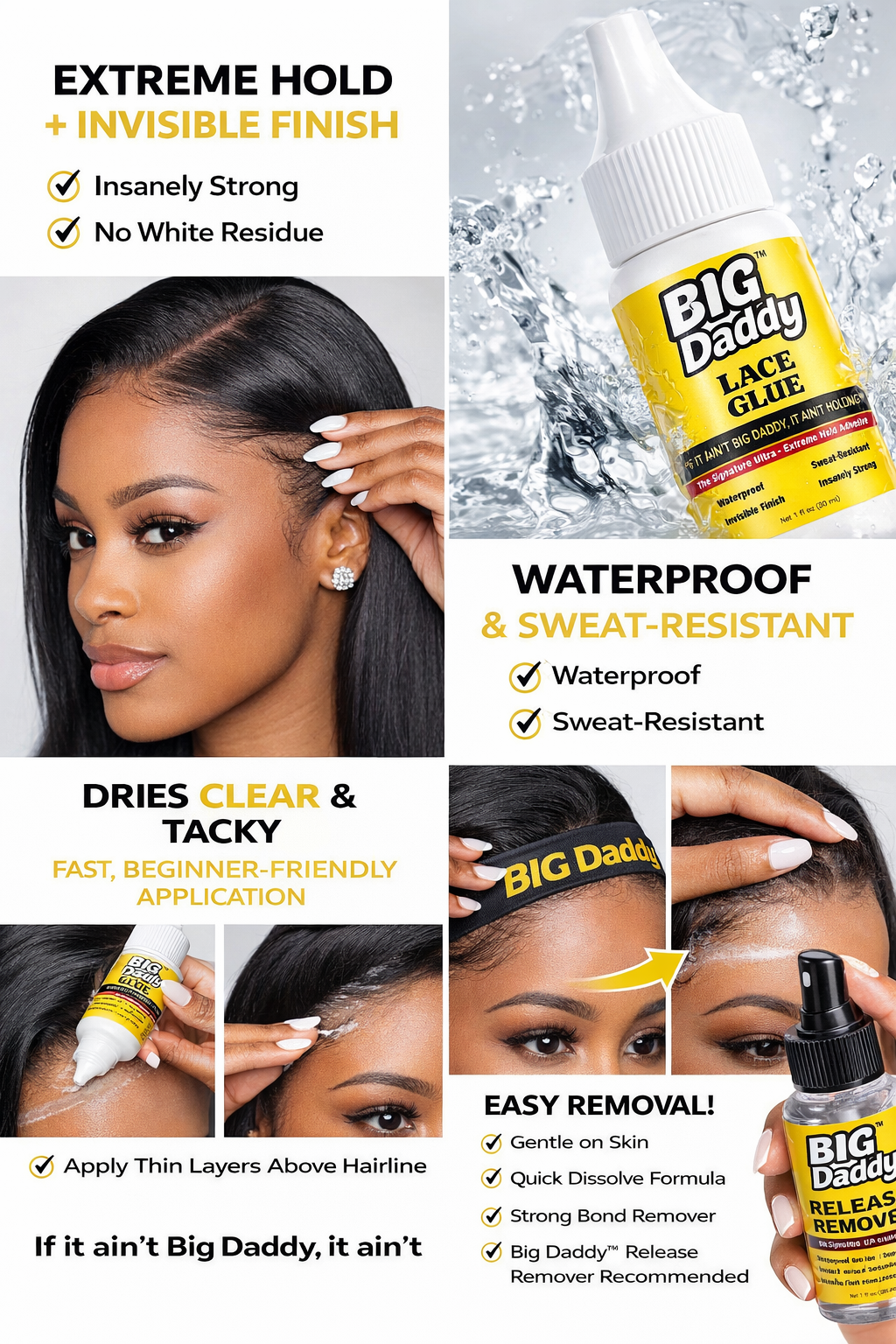 Big Daddy™ Lace Glue Extreme Hold Invisible Lace Adhesive (Waterproof & Sweat-Resistant)