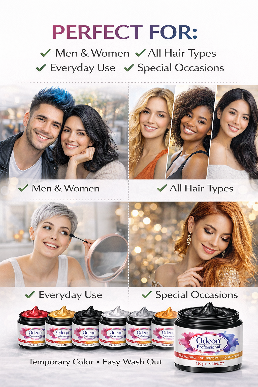 Odeon Professional Black Hair Color Wax, Temporary Hair Dye for Women & Men (4.23oz)