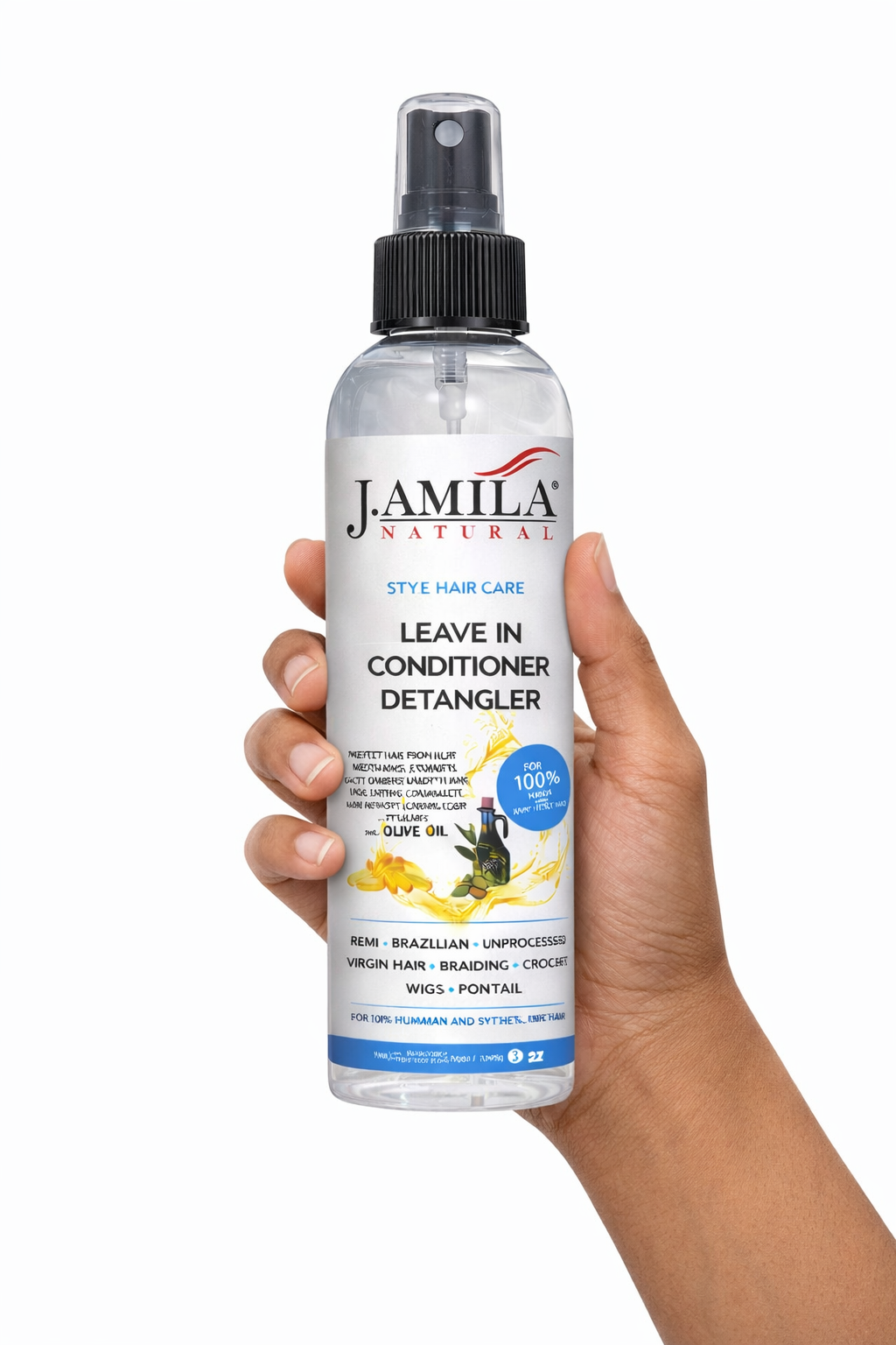 J. AMILA Natural Leave-In Conditioner & Detangler Spray with Vitamin E & Olive Oil – Heat & UV Protection for Wigs, Braids, Natural & Synthetic Hair (8 oz)
