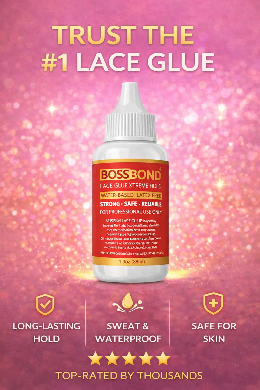 BossBond Lace Glue Xtreme Hold Water-Based, Latex-Free Wig & Lace Adhesive 1.3 Oz