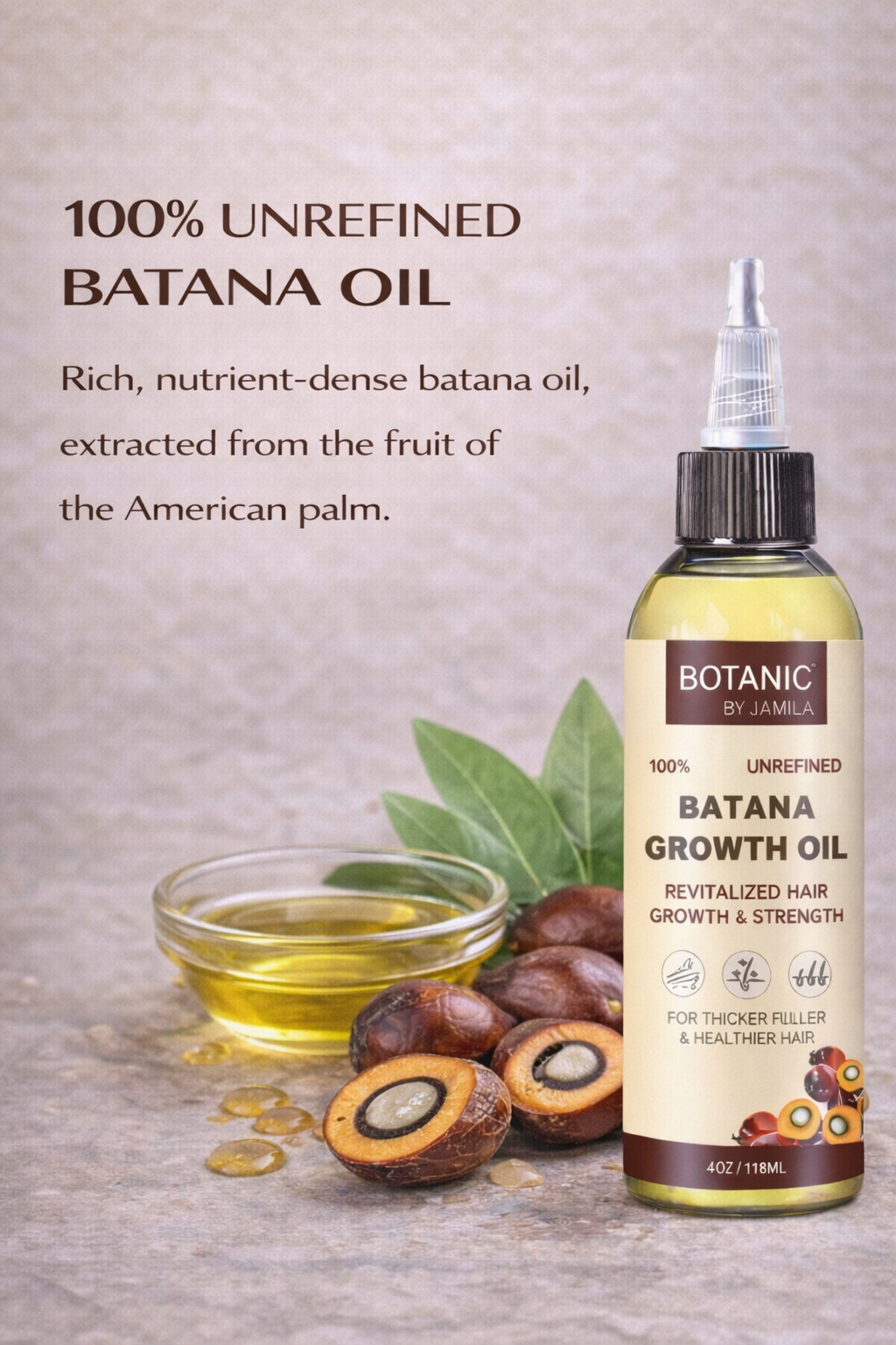 Botanic by J.Amila 100% Unrefined Batana Growth Oil Strengthen, Nourish & Support Hair Growth 4 oz