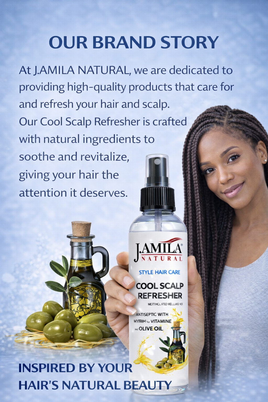 J. AMILA Natural Cool Scalp Refresher with Menthol, Myrrh, Vitamin E & Olive Oil – Cooling Scalp Spray for Braids, Wigs, Natural & Synthetic Hair (8 oz)