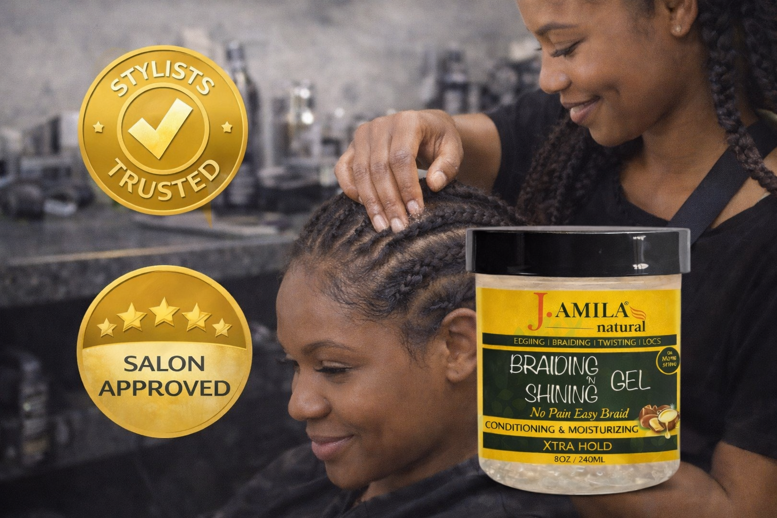 Jamila Natural Award-Winning Braiding ’N Shining Gel – Xtra Hold (8oz / 240ml)
