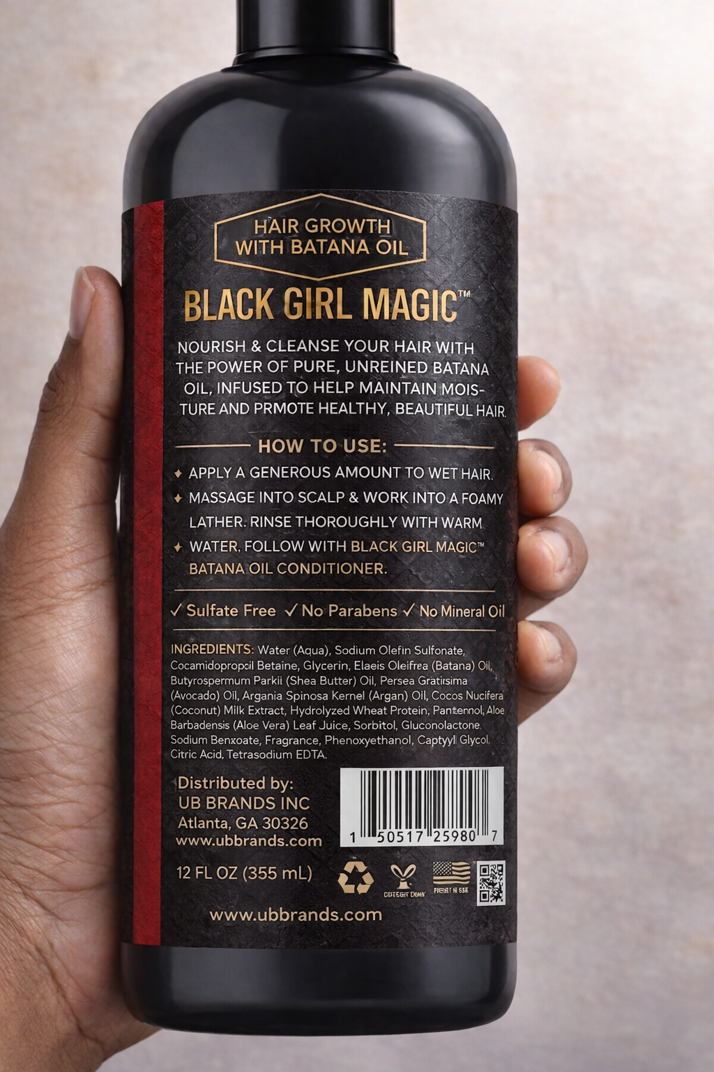 Black Girl Magic infused with gold pressed unrefined Batana hair oil shampoo, 12 Oz