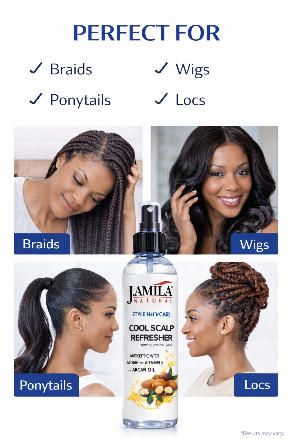 J. AMILA Natural Cool Scalp Refresher with Menthol, Myrrh, Vitamin E & Argan Oil – Cooling Scalp Spray for Braids, Wigs, Natural & Synthetic Hair (8 oz)