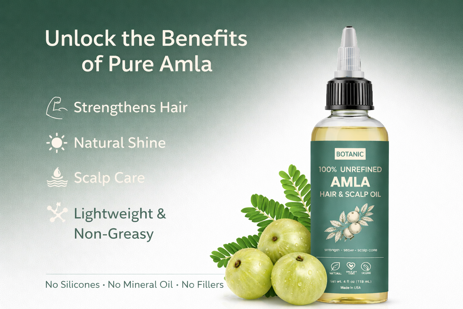 100% Unrefined Amla Hair & Scalp Oil – Natural Growth, Shine & Strength | Vegan, Cruelty-Free 4 fl oz (118 mL)