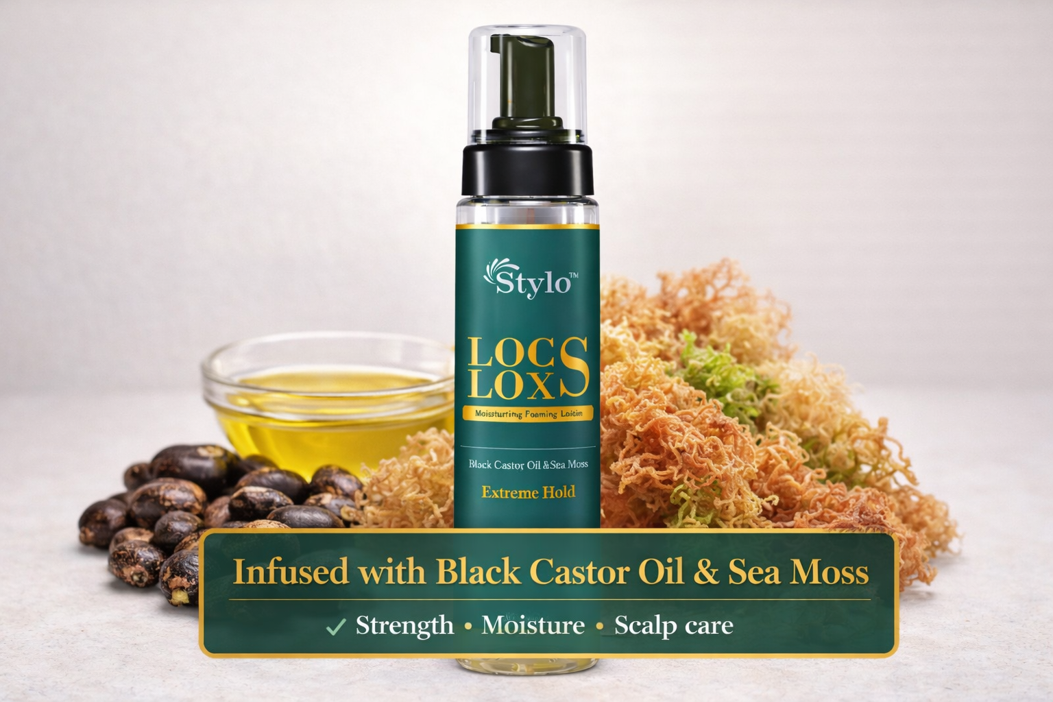 STYLO™ Locs Loxs Super Hold Hair Gel & Styling Foaming Lotion Black Castor Oil & Sea Moss