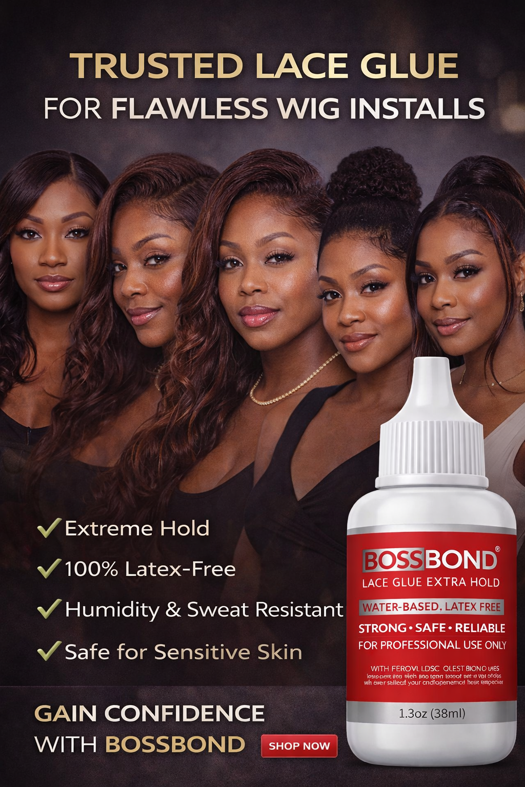 BossBond Lace Glue Extra Hold & Xtreme Hold 1.3oz (2 Pack)