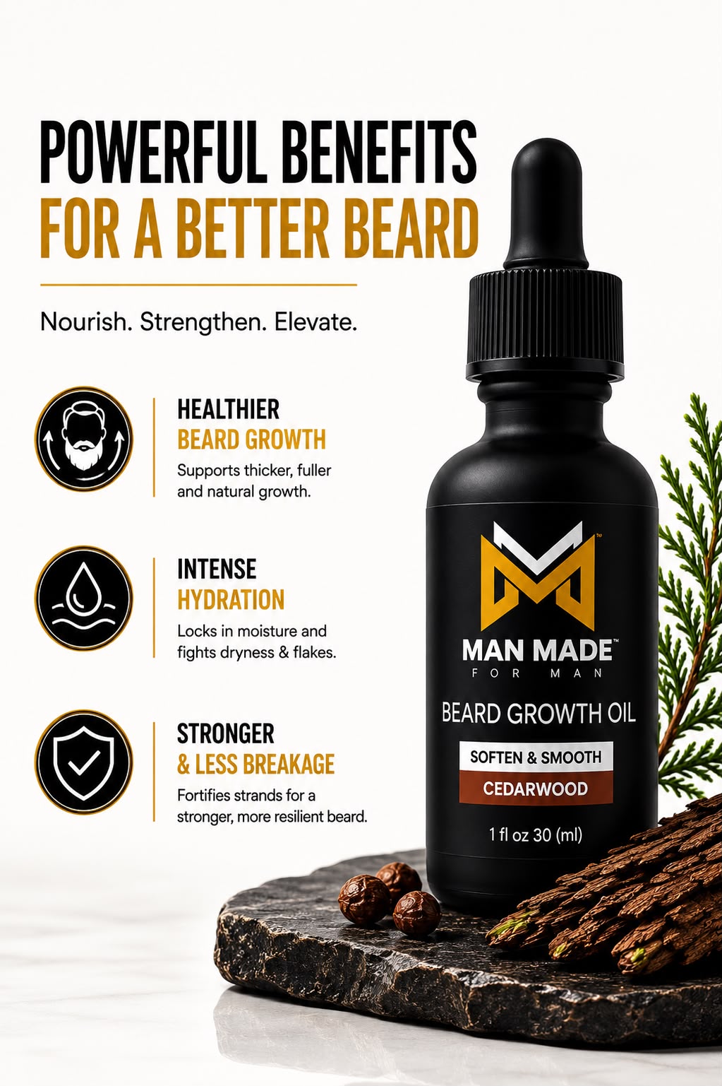Man Made Cedarwood Beard Growth Oil | Soften, Condition & Nourish