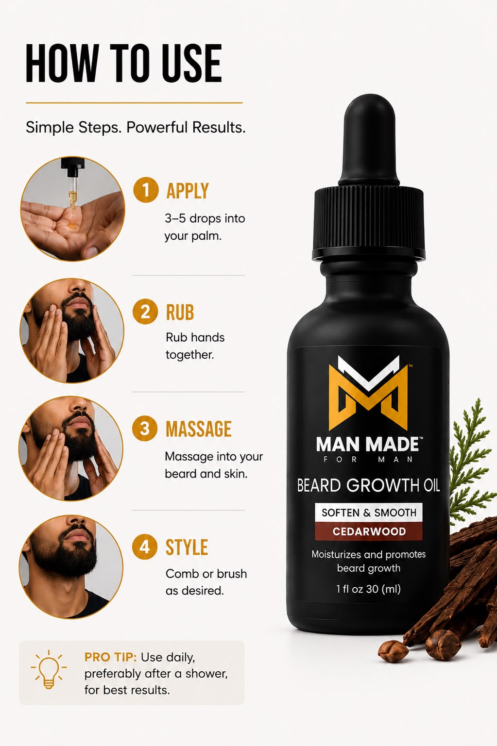 Man Made Cedarwood Beard Growth Oil | Soften, Condition & Nourish