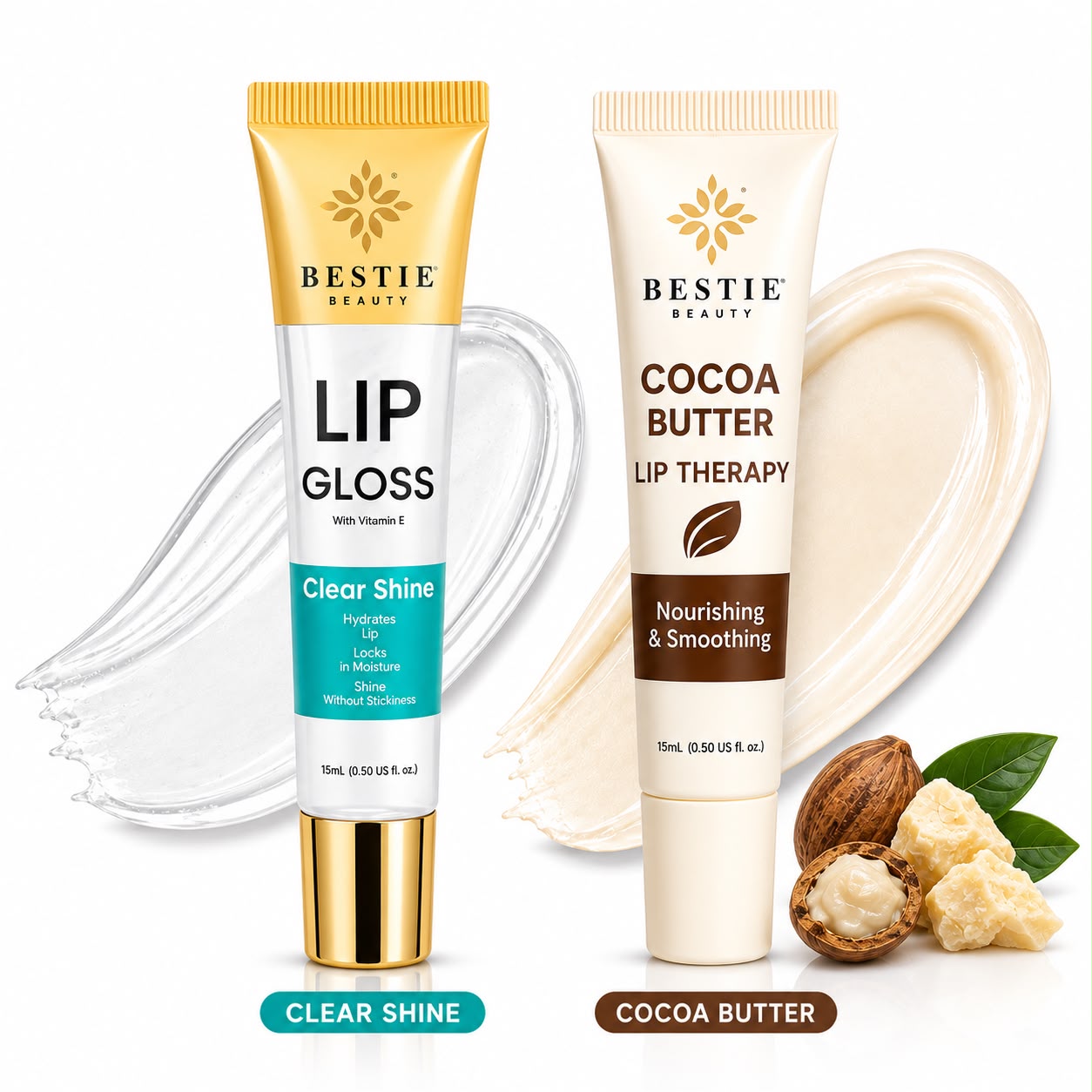 Bestie Beauty Clear Shine Lip Gloss & Cocoa Butter Lip Therapy Duo