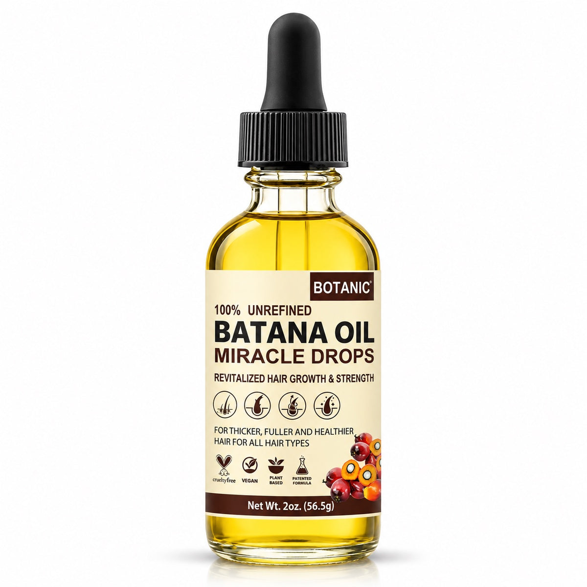 Botanic Hair Care 100% Unrefined Batana Oil for Hair Growth & Scalp Treatment, 2 oz / 60 ml