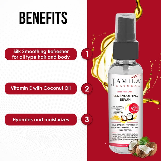 J. AMILA NATRUAL Style Hair Care Silk Smoothing Serum With Vitamin E & Coconut Oil (2oz)
