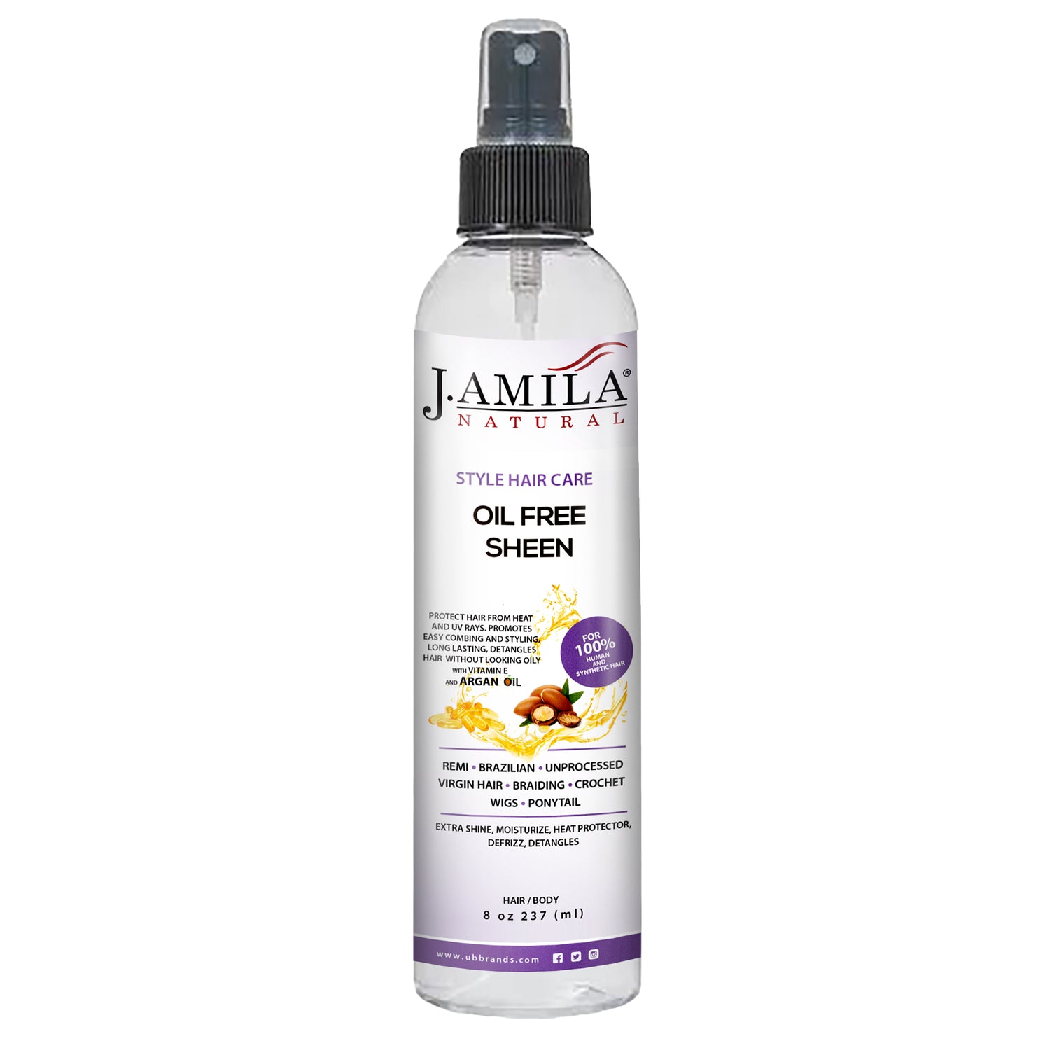 J. AMILA NATURAL Hair Care Styling Oil Free Sheen wirh Vitamin E &amp; Coconut Oil 8 oz 237ml