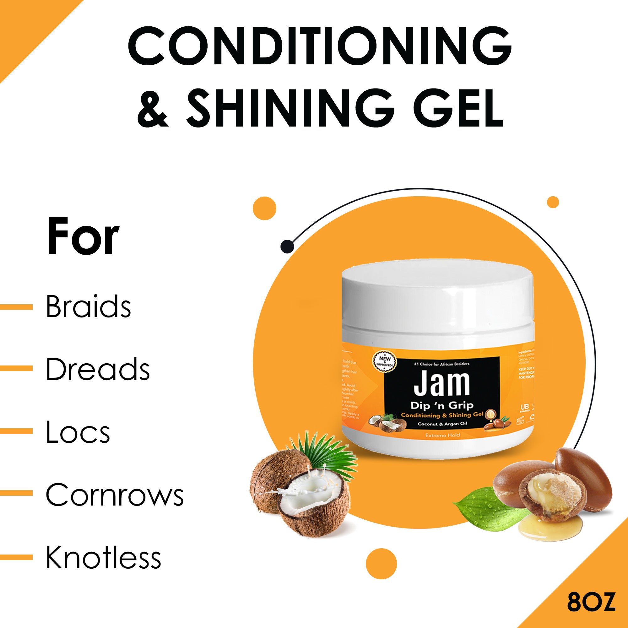 Jam Dip n Grip Extreme Hold Conditioning and Shining Hair Gel For Hair Styles, (8oz)