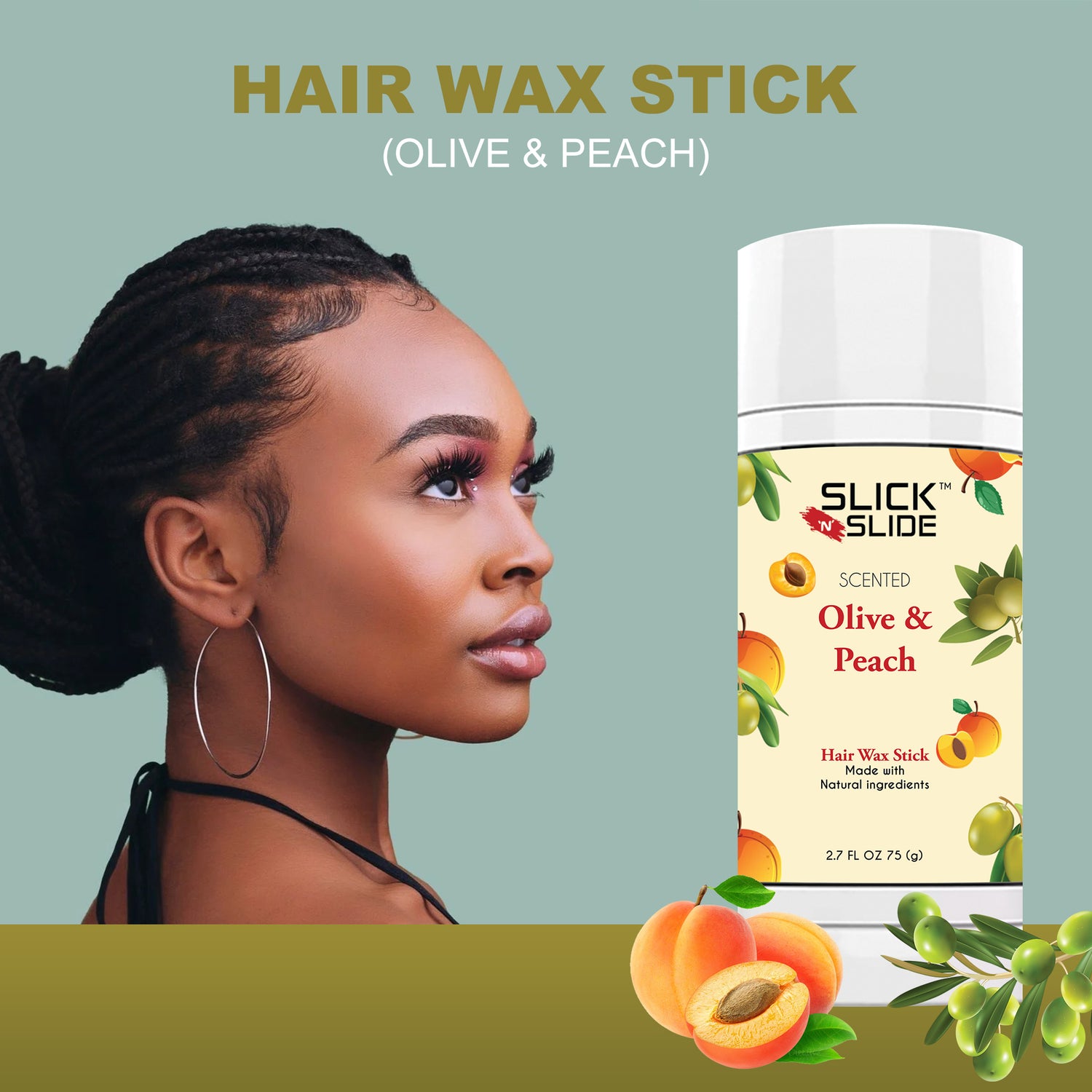 Slick N Slide Olive &amp; Peach Hair Wax Stick 2.7oz