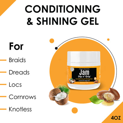 Jam Dip n Grip Argan and Coconut Oil Conditioning &amp; Shining Gel Extra Extreme Hold, All Hair Types (4oz)