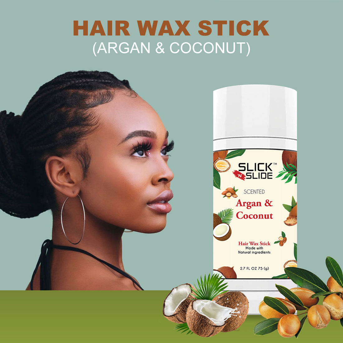 Slick N Slide Argan &amp; Coconut Hair Wax Stick 2.7oz