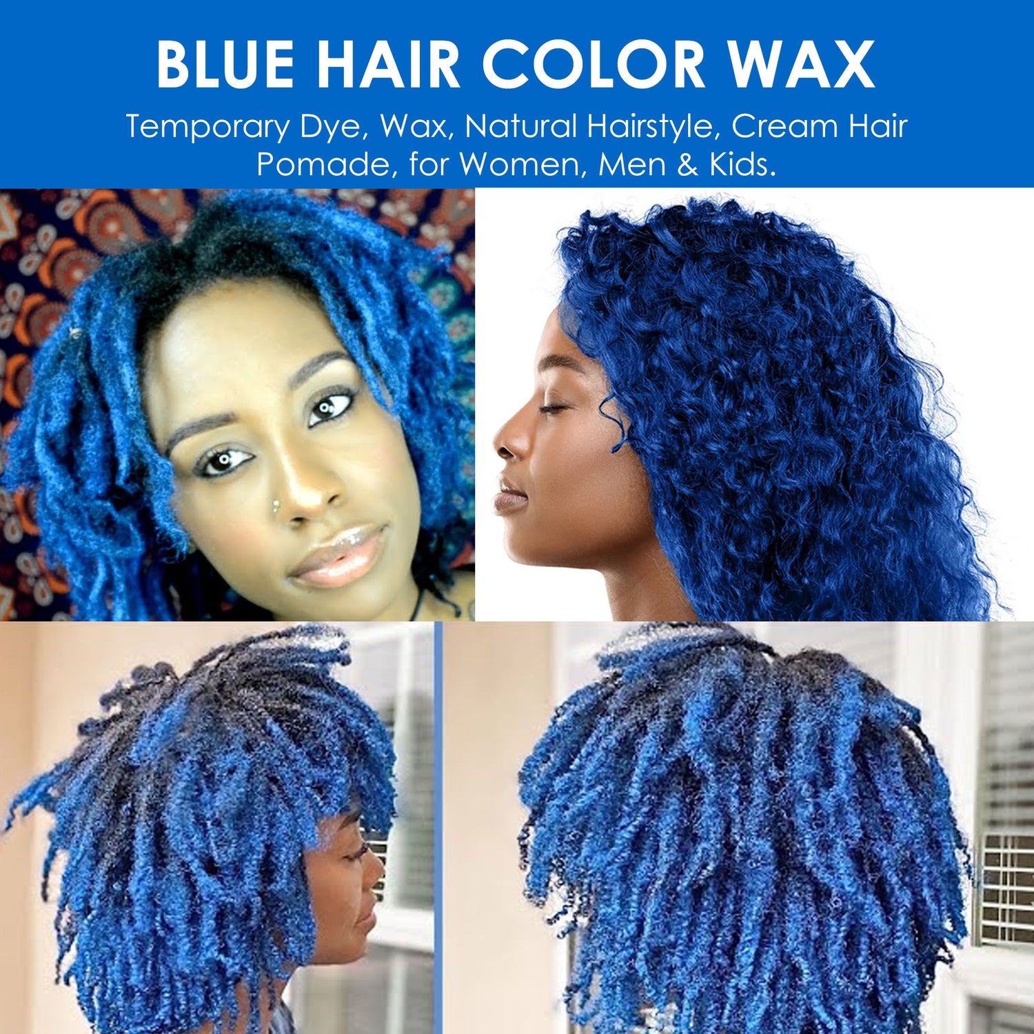 Odeon Blue Hair Color Wax, Temporary Hair Dye for Women &amp; Men (4.23oz)