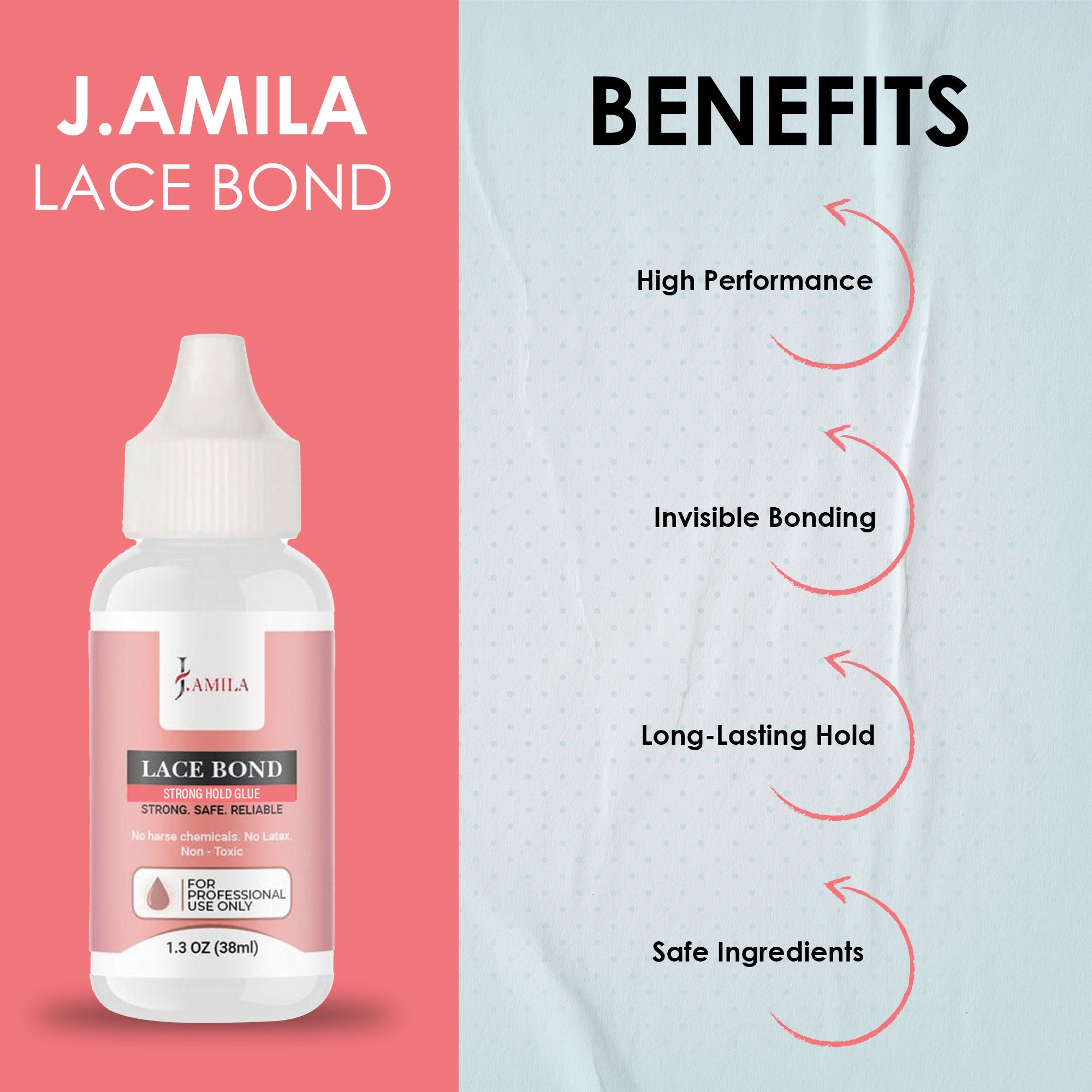 J. AMILA Professional Lace Bond Strong, Safe, Reliable Hair Adhesive Water and Oil Resistant for Invisible Wig Bonding 1.3 oz 38ml