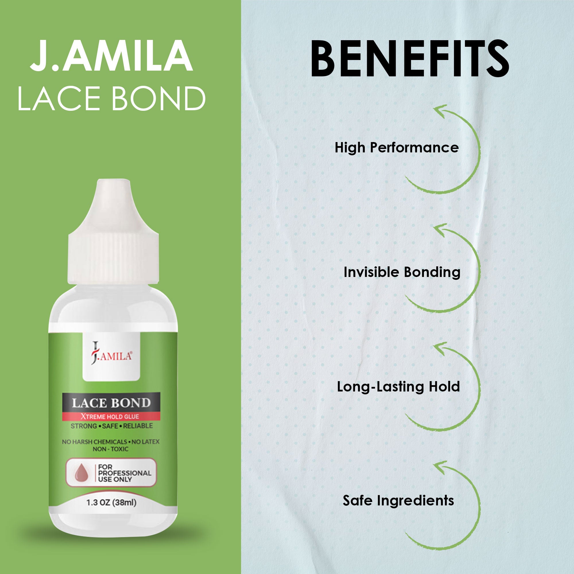J. AMILA Lace Bond Xtreme Hold Glue - Strong, Safe, Reliable, No Harsh Chemicals, Non-Toxic, Invisible Wig Bond, Long-Lasting Hold, Professional Use, 1.3 oz 38ml