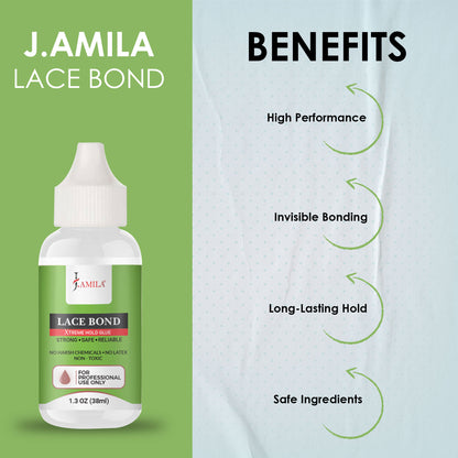 J. AMILA Lace Bond Xtreme Hold Glue - Strong, Safe, Reliable, No Harsh Chemicals, Non-Toxic, Invisible Wig Bond, Long-Lasting Hold, Professional Use, 1.3 oz 38ml