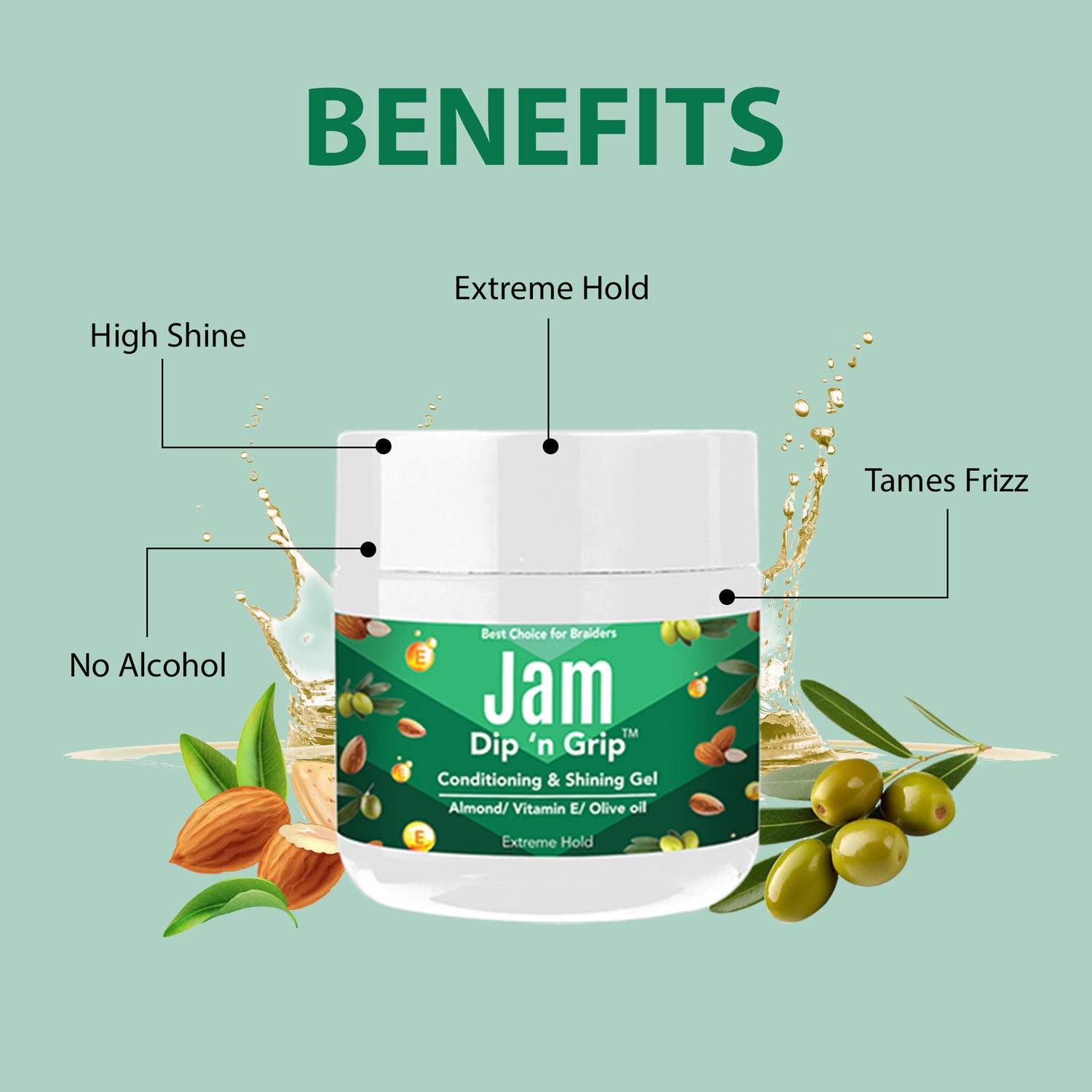 Jam Dip N Grip Almond/Vitamin E/Olive Oil Shining Gel (4oz)