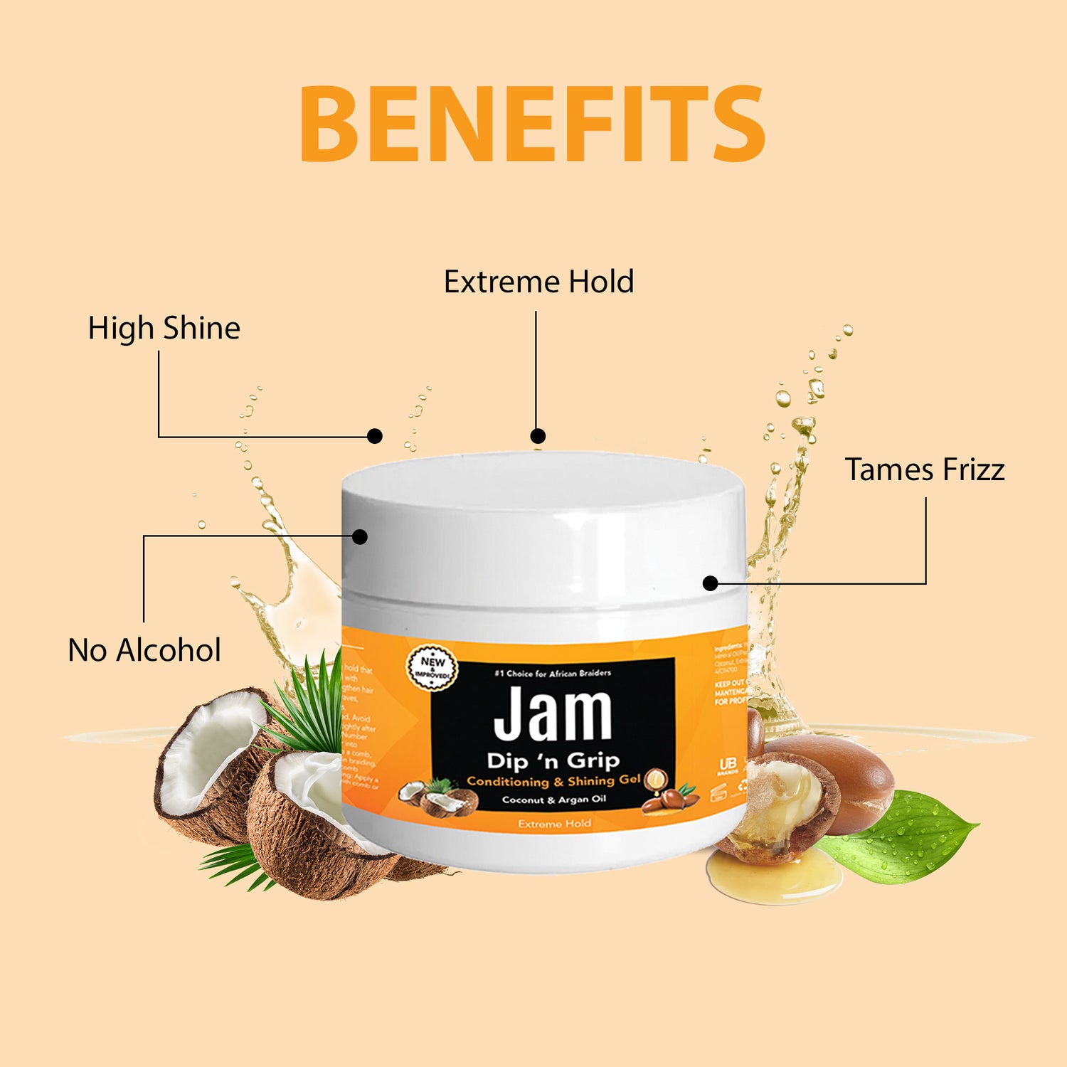 Jam Dip n Grip Coconut &amp; Argan Oil Conditioning &amp; Shining Gel (8oz)