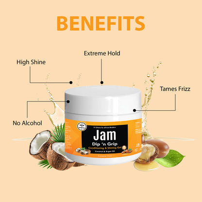 Jam Dip n Grip Coconut &amp; Argan Oil Conditioning &amp; Shining Gel (8oz)