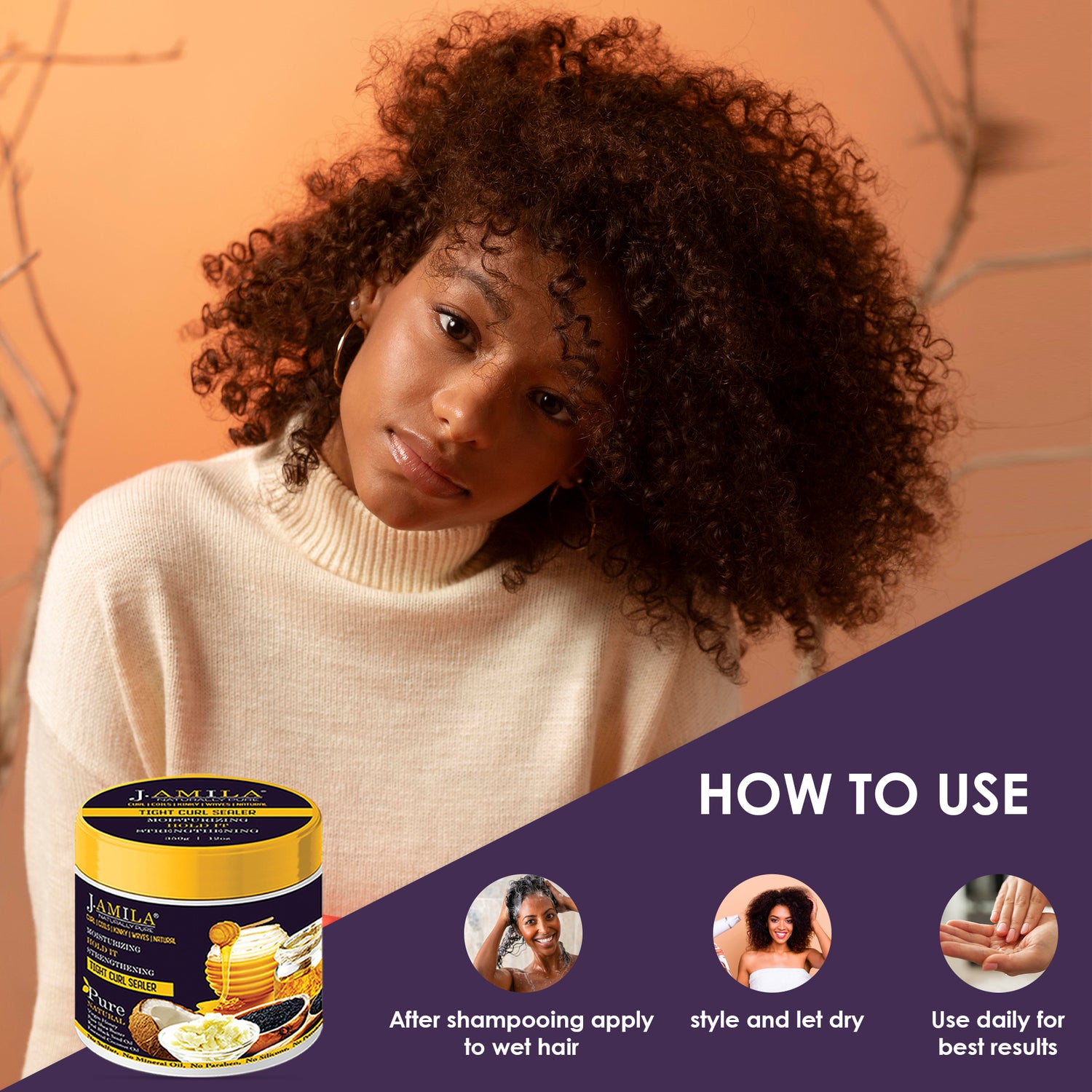 J. AMILA Naturally Hair Care Moisturizing Hold It Strengthening Tight Curl Sealer Cream With Honey, Coconut &amp; Black Seed Oil For All Hair Types 12 oz
