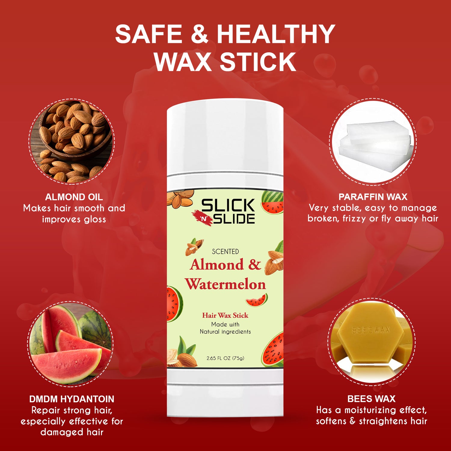 Slick N Slide Almond &amp; Watermelon Hair Wax Stick 2.7 fl oz