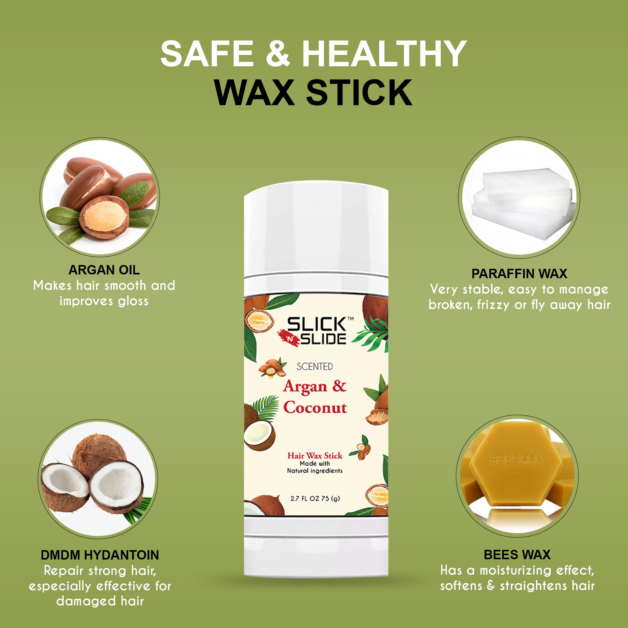 Slick N Slide Argan &amp; Coconut Hair Wax Stick 2.7oz