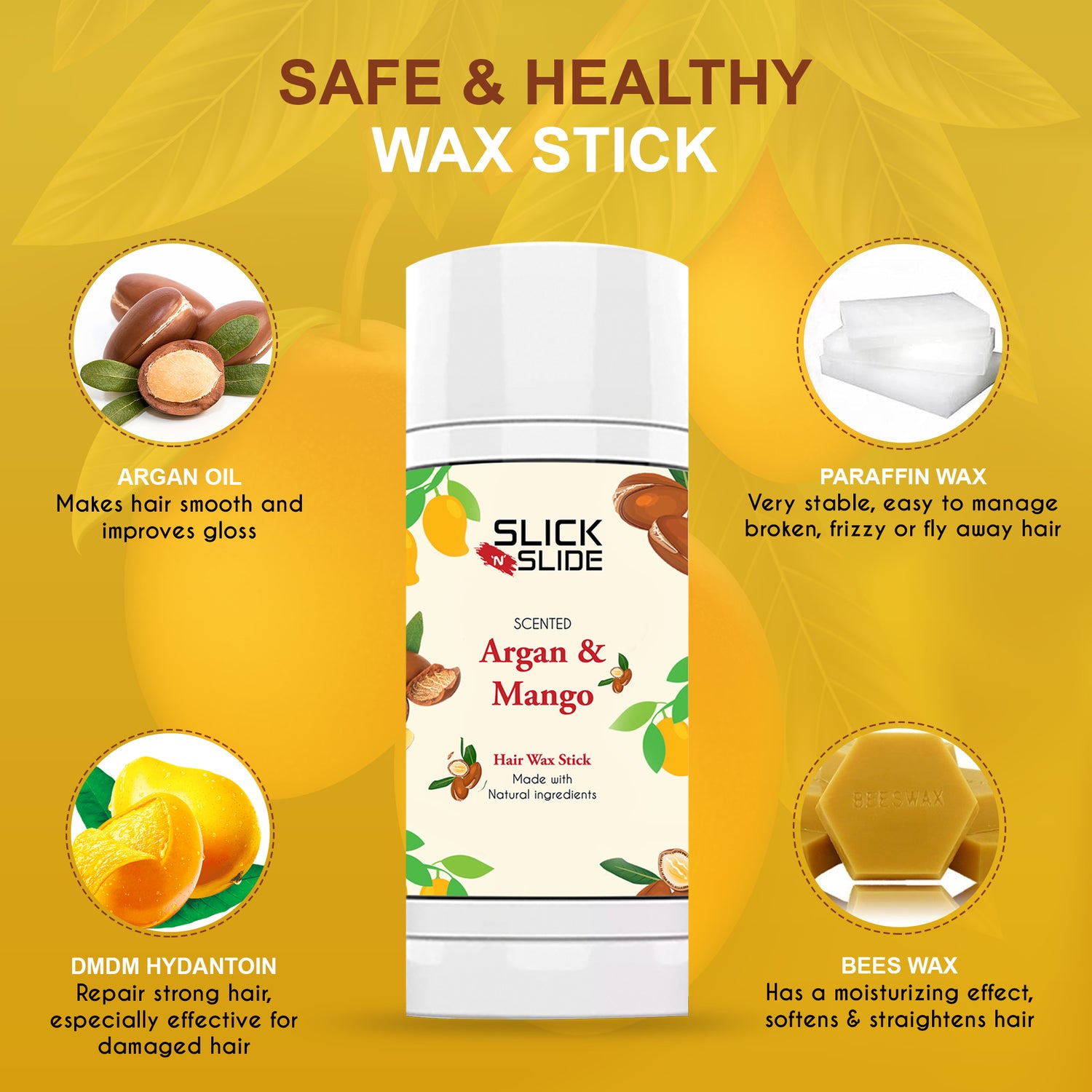 Slick N Slide Argan and Mango Hair Wax Stick 2.7 oz