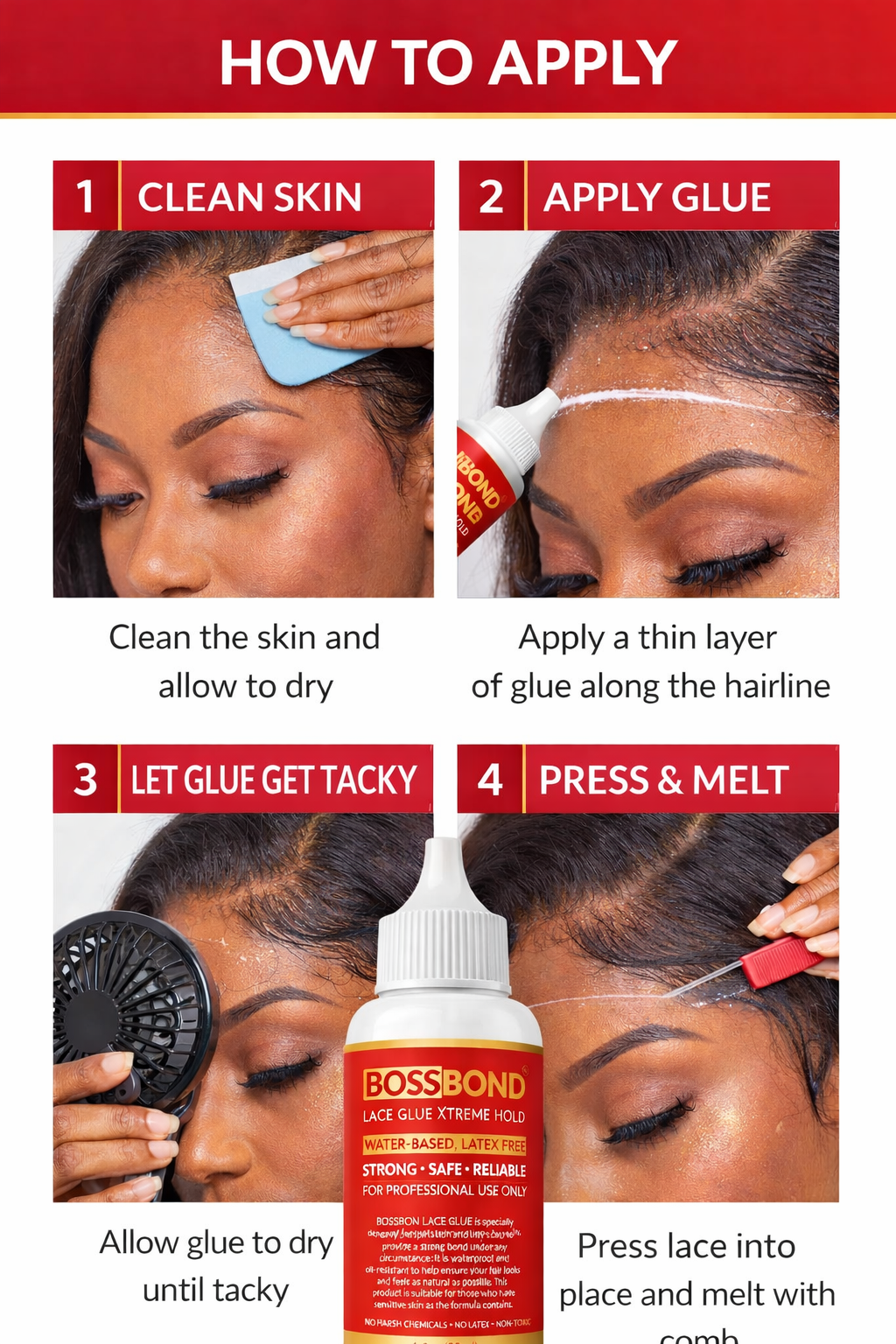 BossBond Lace Glue Xtreme Hold Water-Based, Latex-Free Wig &amp; Lace Adhesive 1.3 Oz