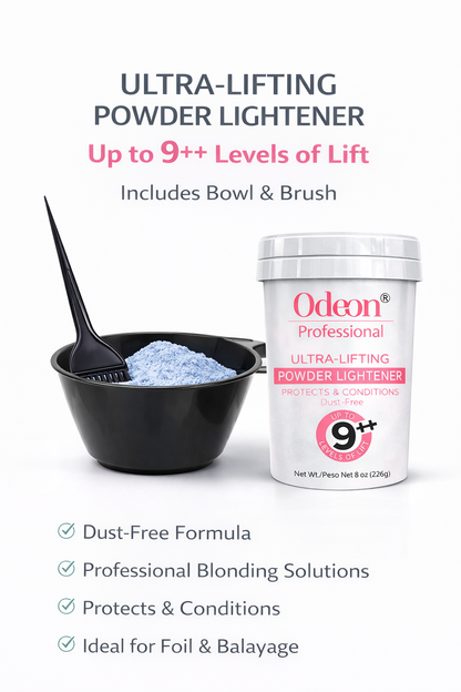 Odeon® Professional Ultra-Lifting Powder Lightener – Up to 9++ Levels 8oz Includes Mixing Bowl &amp; Dye Brush