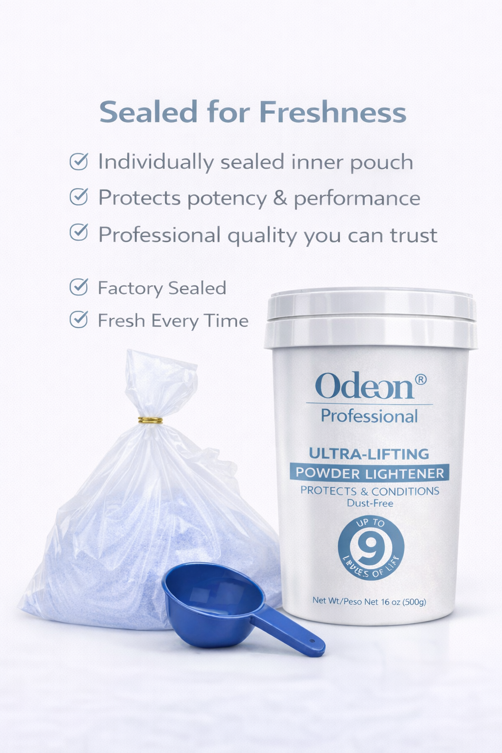 Odeon® Professional Ultra-Lifting Powder Lightener – Up to 9 Levels | Dust-Free | Includes Mixing Bowl &amp; Brush 16oz (500g)