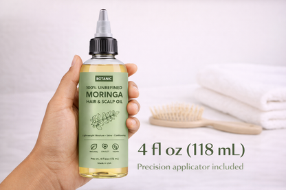 100% Unrefined Moringa Hair &amp; Scalp Oil Lightweight Moisture, Shine &amp; Conditioning | Vegan, Cruelty-Free 4 fl oz (118 mL)