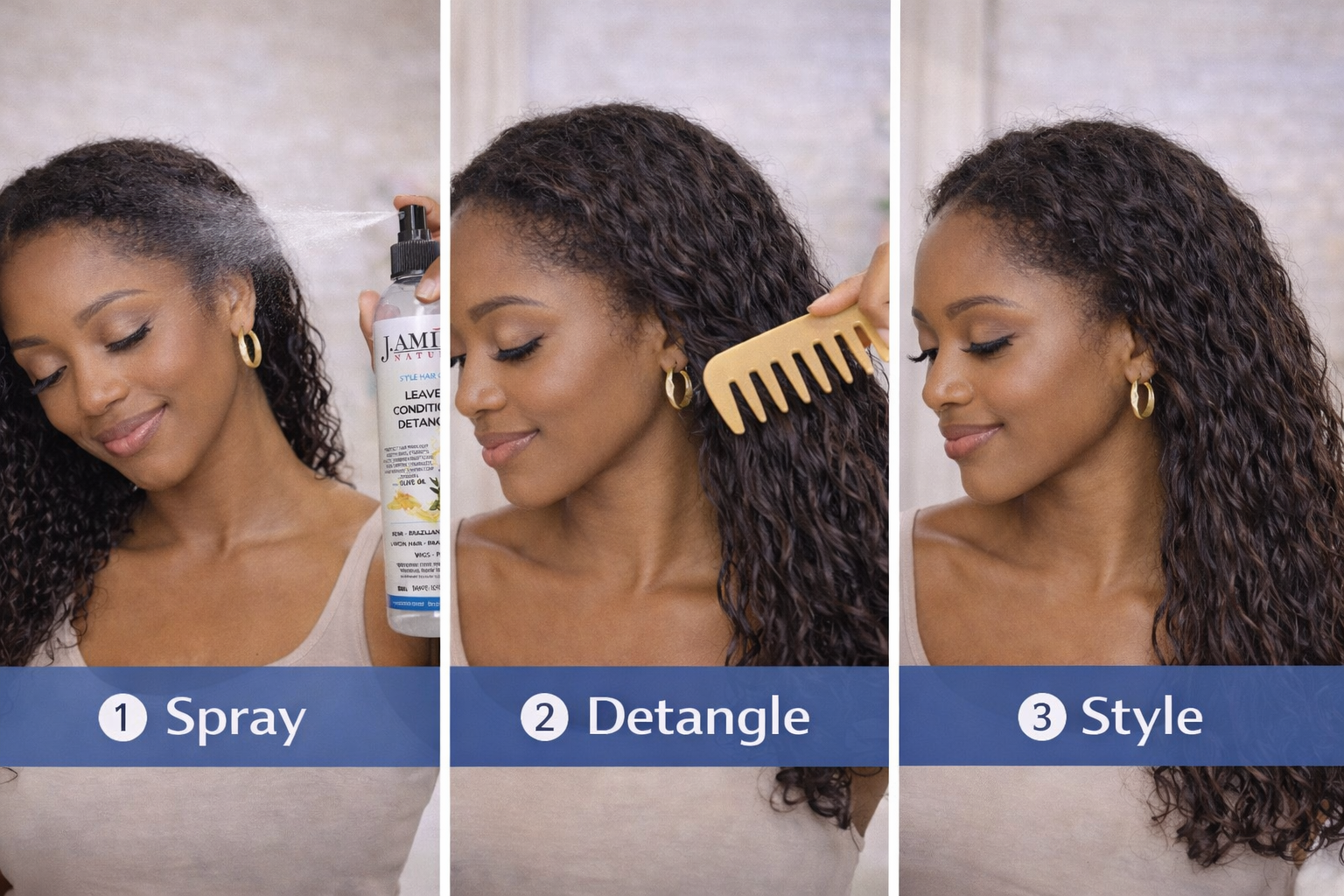 J. AMILA Natural Leave-In Conditioner &amp; Detangler Spray with Vitamin E &amp; Olive Oil – Heat &amp; UV Protection for Wigs, Braids, Natural &amp; Synthetic Hair (8 oz)