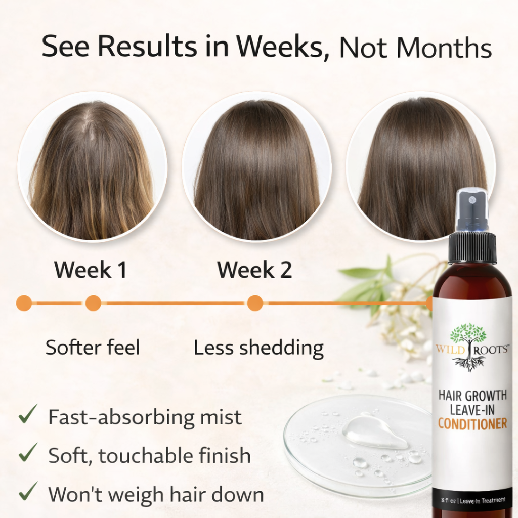 Wild Roots Hair Growth Leave-In Conditioner Spray – Thickening, Strengthening &amp; Volume Boost Treatment (8oz)