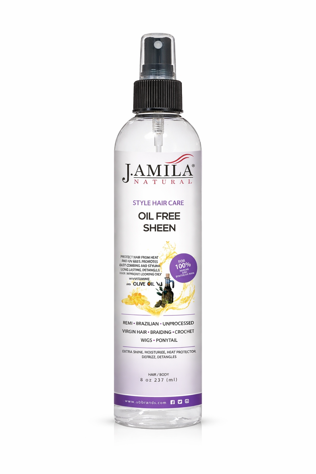 J. AMILA Natural Oil Free Sheen Spray with Vitamin E &amp; Olive Oil – Lightweight Shine, Heat &amp; UV Protection for Wigs, Braids &amp; Natural Hair 8 oz 237 ml