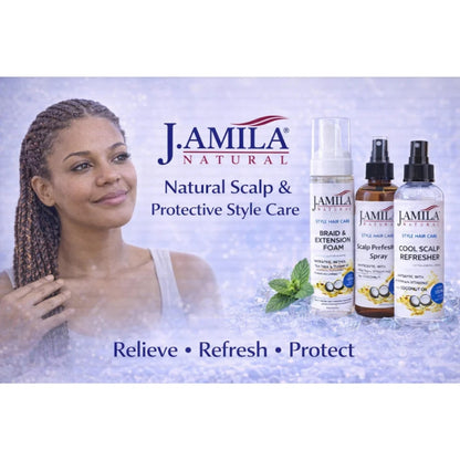 J. AMILA Natural Cool Scalp Refresher with Menthol, Myrrh, Vitamin E &amp; Coconut Oil – Cooling Scalp Spray for Braids, Wigs, Natural &amp; Synthetic Hair (8 oz)
