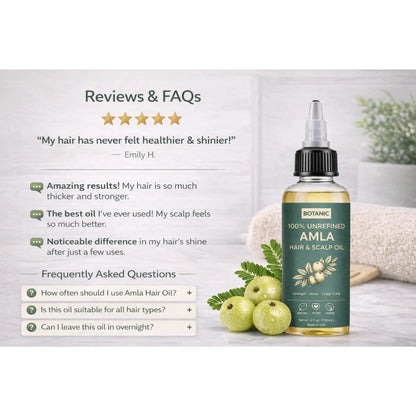 100% Unrefined Amla Hair &amp; Scalp Oil – Natural Growth, Shine &amp; Strength | Vegan, Cruelty-Free 4 fl oz (118 mL)