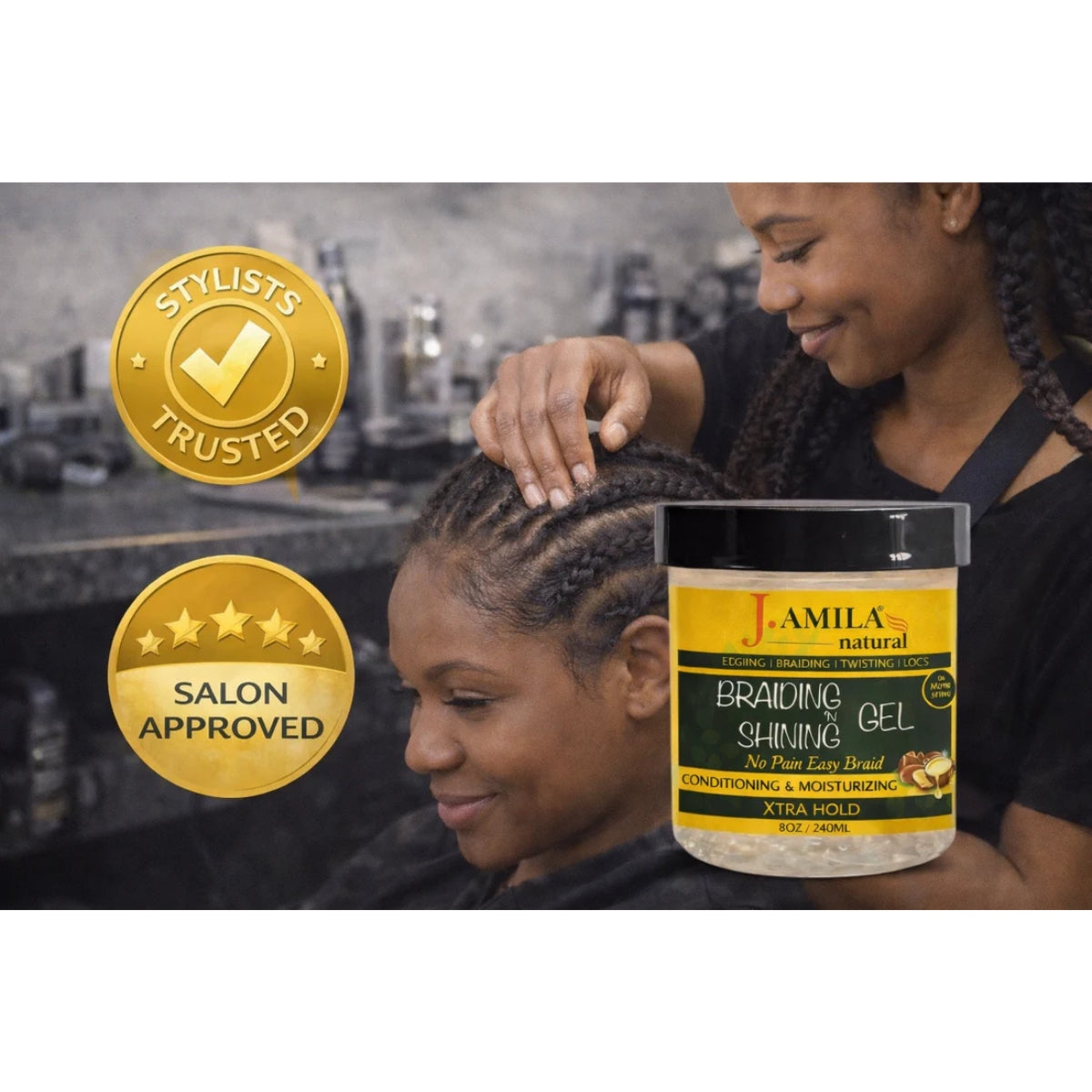 Jamila Natural Award-Winning Braiding ’N Shining Gel – Xtra Hold (8oz / 240ml)