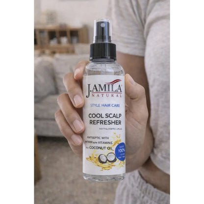 J. AMILA Natural Cool Scalp Refresher with Menthol, Myrrh, Vitamin E &amp; Coconut Oil – Cooling Scalp Spray for Braids, Wigs, Natural &amp; Synthetic Hair (8 oz)