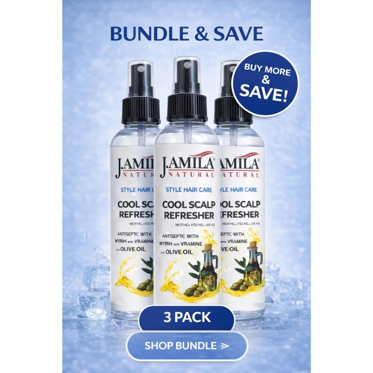 J. AMILA Natural Cool Scalp Refresher with Menthol, Myrrh, Vitamin E &amp; Olive Oil – Cooling Scalp Spray for Braids, Wigs, Natural &amp; Synthetic Hair (8 oz)
