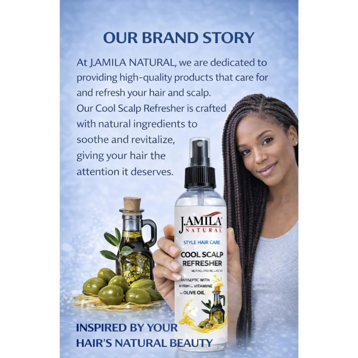 J. AMILA Natural Cool Scalp Refresher with Menthol, Myrrh, Vitamin E &amp; Olive Oil – Cooling Scalp Spray for Braids, Wigs, Natural &amp; Synthetic Hair (8 oz)
